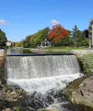 Scenic Menomonee Falls, Waterfall, Pavilion, and Fall Foliage