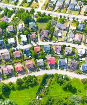 Aerial view of residential houses at spring. neighborhood